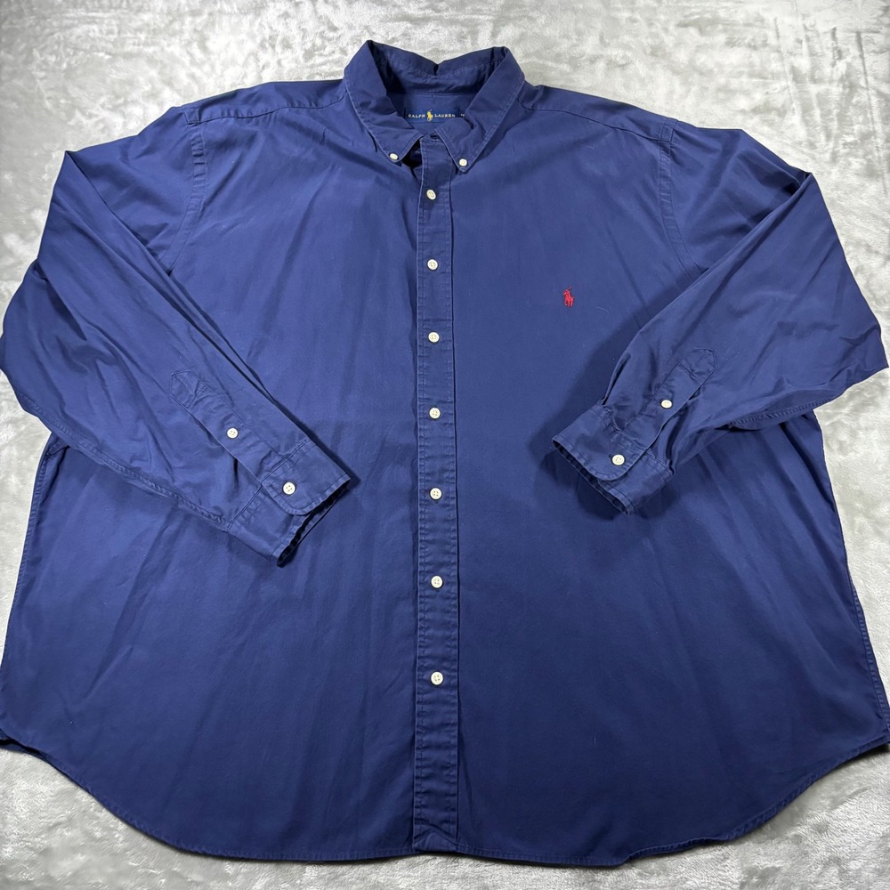 Ralph Lauren Mens 3XB Big & Tall Navy Blue Button Down Shirt Red Pony Logo